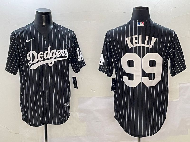 Men Los Angeles Dodgers #99 Kelly Black Stripe Jointly Name 2025 Nike MLB Jersey style 1